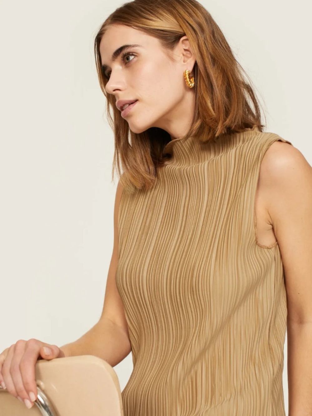 Anine Bing Rondi Plisse Top in Butterscotch (XS)
